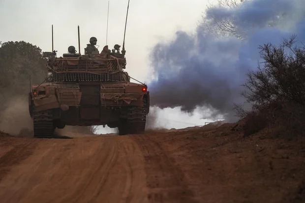 An Israeli tank patrols along the border with Lebanon, November 6, 2025. Photo by Ayal Margolin/Flash90