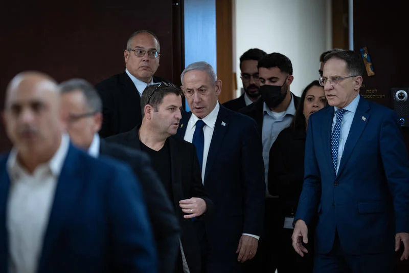 Israeli Prime Minister Benjamin Netanyahu walking outside his office at the Knesset, the Israeli parliament in Jerusalem, November 10, 2025. Photo by Yonatan Sindel/Flash90