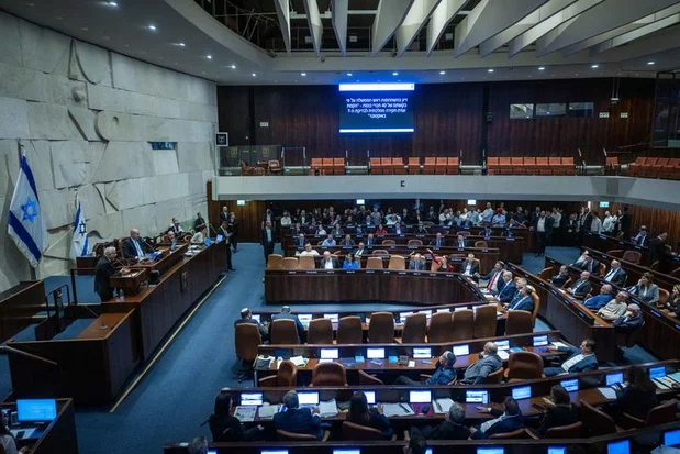 Israeli Prime Minister Benjamin Netanyahu, Ministers and Mk's at a 40 signatures debate, at the plenum hall of the Knesset, the Israeli parliament in Jerusalem, on November 10, 2025. Photo by Yonatan Sindel/Flash90