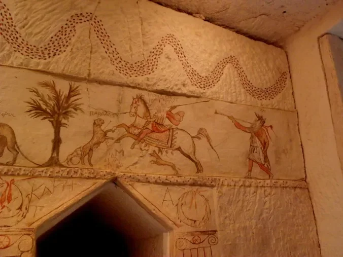 Frescos in the Sidonian burial cave, Beit Guvrin, 2015 Photo copyright: Talia Good