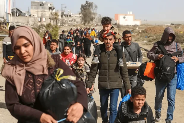 Displaced Palestinians in the Gaza Strip. Screenshot from TBN's The Rosenberg Report.