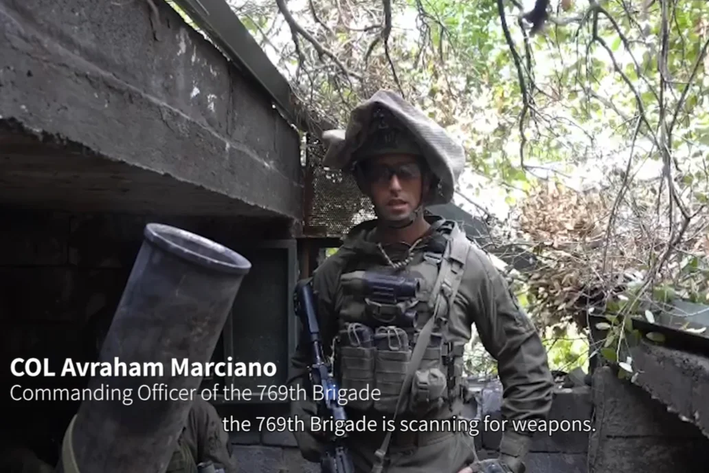 Colonel Avraham Marciano, commanding officer of the 769th Brigade, conducting a weapons scan in Gaza Strip. (Photo: IDF)