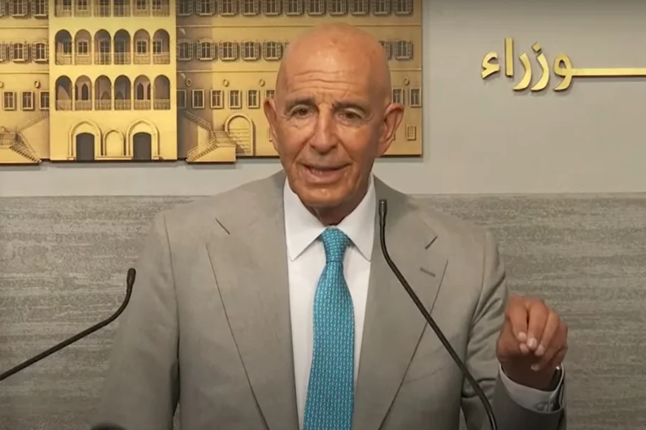 U.S. envoy Thomas Barrack holds a news conference after Syria talks in Beirut, July 21, 2025. (Photo: Screenshot from Youtube video of DRM News)