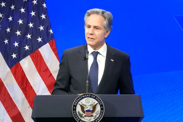 Secretary of State Antony J. Blinken delivers remarks on the Middle East at the Atlantic Council in Washington, D.C., January 14, 2025. Photo: Screenshot, used under Section 27A of the copyright law.