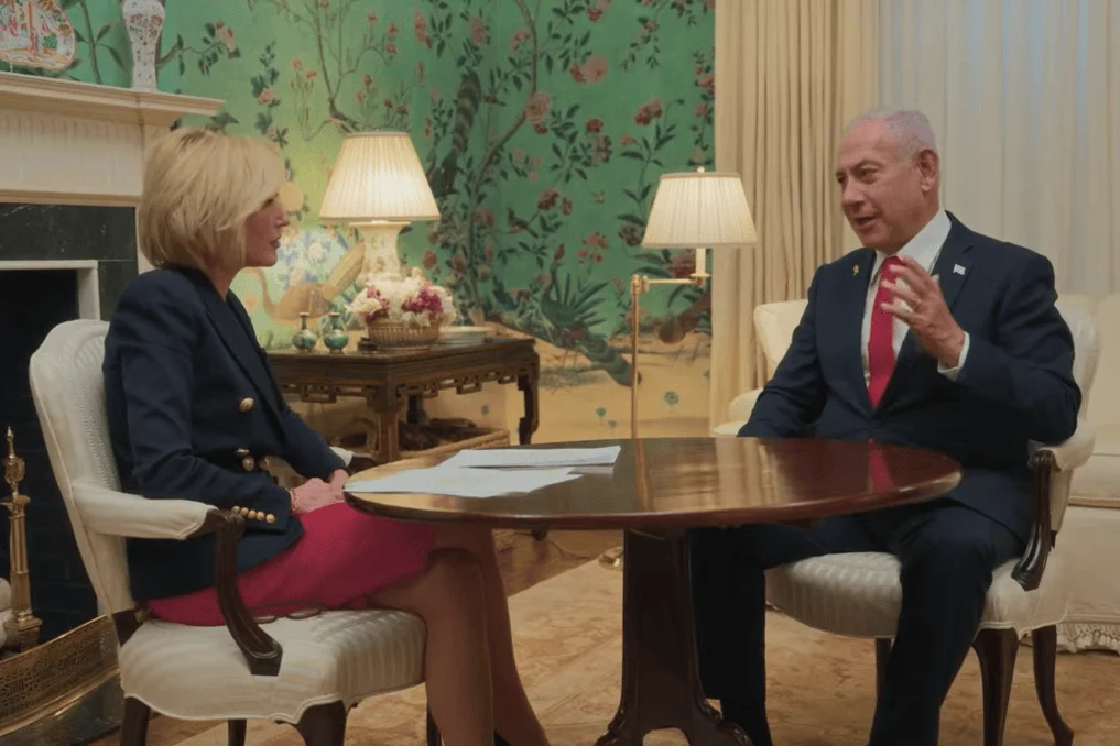 Israeli PM Benjamin Netanyahu during an exclusive interview with Paula White-Cain at Blair House, Washington, D.C. Photo: Screenshot, used under Section 27A of the copyright law.