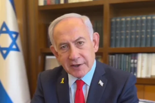 Prime Minister Benjamin Netanyahu delivers a video message, Monday, May 5, 2025. (Photo: Screenshot)