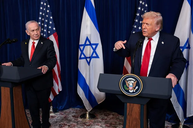 U.S. President Donald Trump and Israeli Prime Minister Benjamin Netanyahu hold a press conference after meeting at Trump’s Mar-a-Lago club in Palm Beach, Florida, U.S., December 29, 2025. REUTERS/Jonathan Ernst