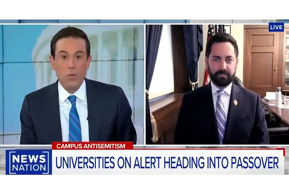 Interview of Republican Rep. Mike Lawler on News Nation channel after he called on Shafik and other university leaders to resign (Photo: Screenshot from Mike Lawler Social media X).