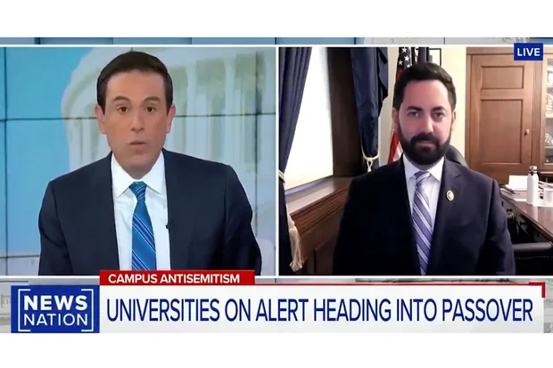 Interview of Republican Rep. Mike Lawler on News Nation channel after he called on Shafik and other university leaders to resign (Photo: Screenshot from Mike Lawler Social media X).