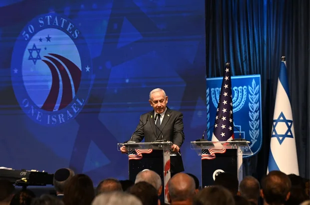 Israeli Prime Minister Benjamin Netanyahu speaks during a ceremony at the Ministry of Foreign Affairs in Jerusalem, September 15, 2025. Photo: By Itay Beit on (GPO)
