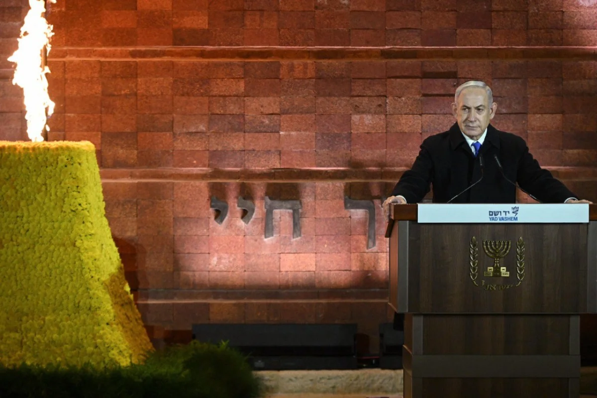 Israeli PM Benjamin Netanyahu at Yad Vashem, at the holocaust remembrance day ev. on May 5, 2024 (Photo: GPO).