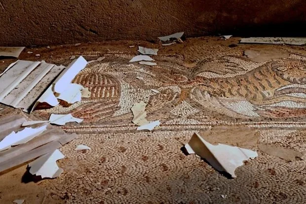 The remains of a 1,500 year-old Byzantine church in the northern city of Nahariya which were hit by a Hezbollah rocket on April 10, 2026. (Photo: Emil Aladjem/ Israel Antiquities Authority)