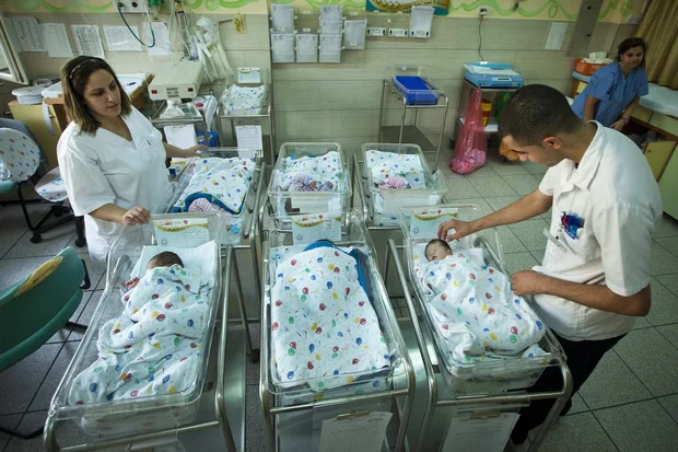 Illustrative - Newborn babies at the Department of Gynecology at the English Mission Hospital, in Nazareth. (Photo: Moshe Shai/Flash90)