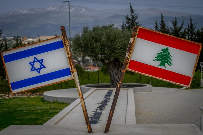 The Israeli and the Lebanese flag
