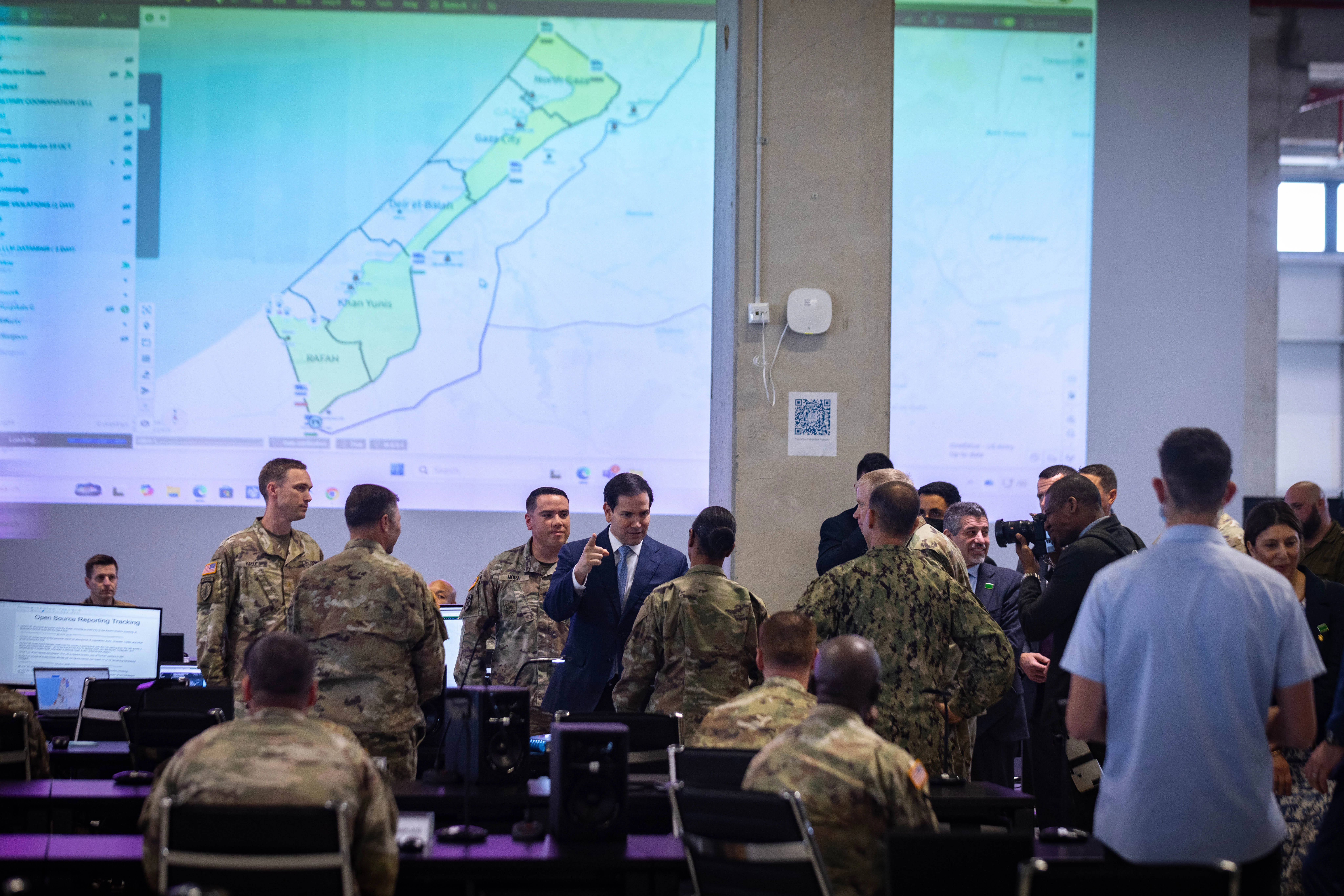 US Secretary of State Marco Rubio visits the Civil-Military Coordination Center in Kiryat Gat, October 24