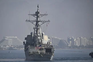 A United States Navy ship is seen off the coast of Eilat, southern Israel, February 1, 2026. Photo by Yehuda Ben Itach/Flash90
