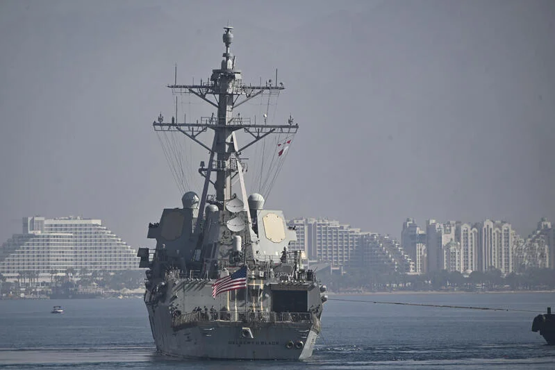 A United States Navy ship is seen off the coast of Eilat, southern Israel, February 1, 2026. Photo by Yehuda Ben Itach/Flash90