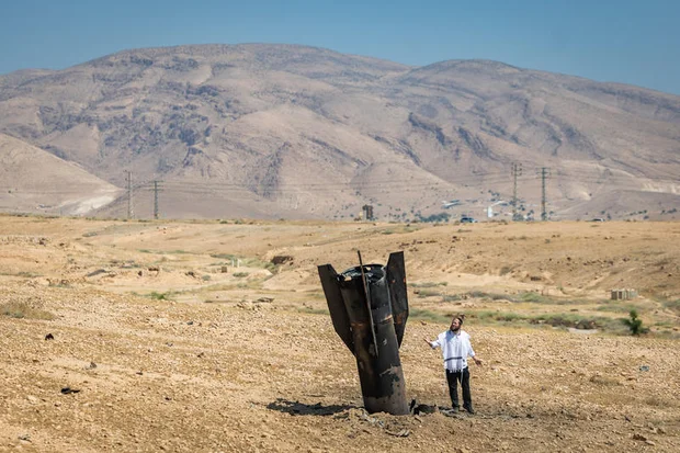 Part of an Iranian ballistic missile is seen in the desert near Vered Yeriho in the West Bank after being fired toward Israel from Iran, June 8, 2026. Photo by Chaim Goldberg/Flash90