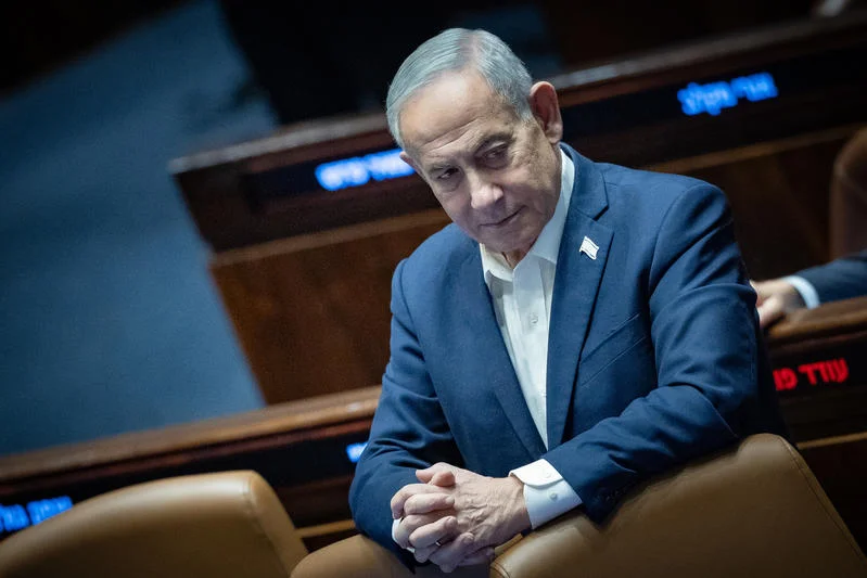 Israeli Prime Minister Benjamin Netanyahu at the plenum hall of the Knesset, the Israeli parliament in Jerusalem
