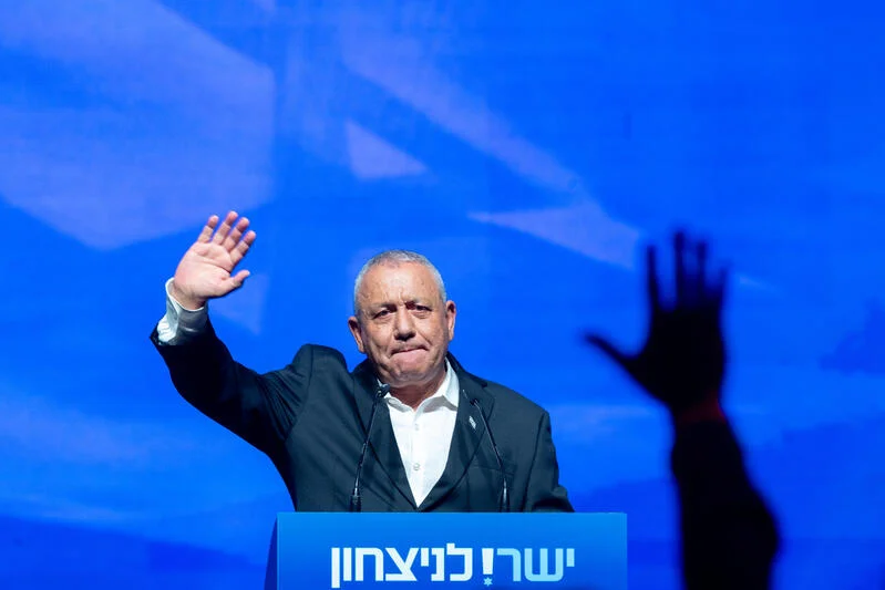 Yashar party chairman and former Israeli military chief Gadi Eisenkot during an election rally at Hangar 11 in Tel Aviv