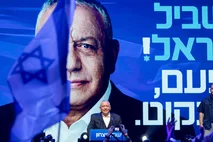 Yashar party chairman and former Israeli military chief Gadi Eisenkot during an election rally at Hangar 11 in Tel Aviv
