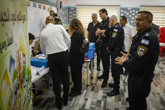 Arab Israelis arrive to cast their ballots at a polling station in the Arab city of Tayibe, central Israel, during Israel’s general elections, October 27, 2026. (Photo: Jamal Awad/Flash90)