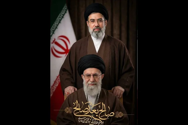 Iran's new Supreme Leader, Mojtaba Khamenei, with his late father Ali Khamenei, in an edited image disseminated by Iranian news outlets on March 8, 2026. (Photo used under section 27A of the copyright law)