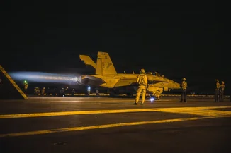 An EA-18G Growler takes off from the flight deck of USS George Washington (CVN 73). Photo: US Centcom