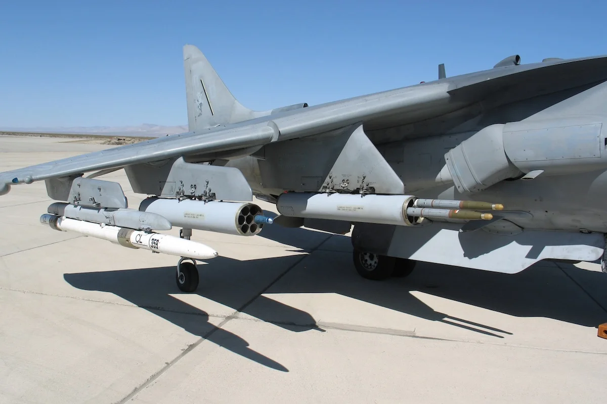 An AV-8B Harrier equipped with the Advanced Precision Kill Weapons System