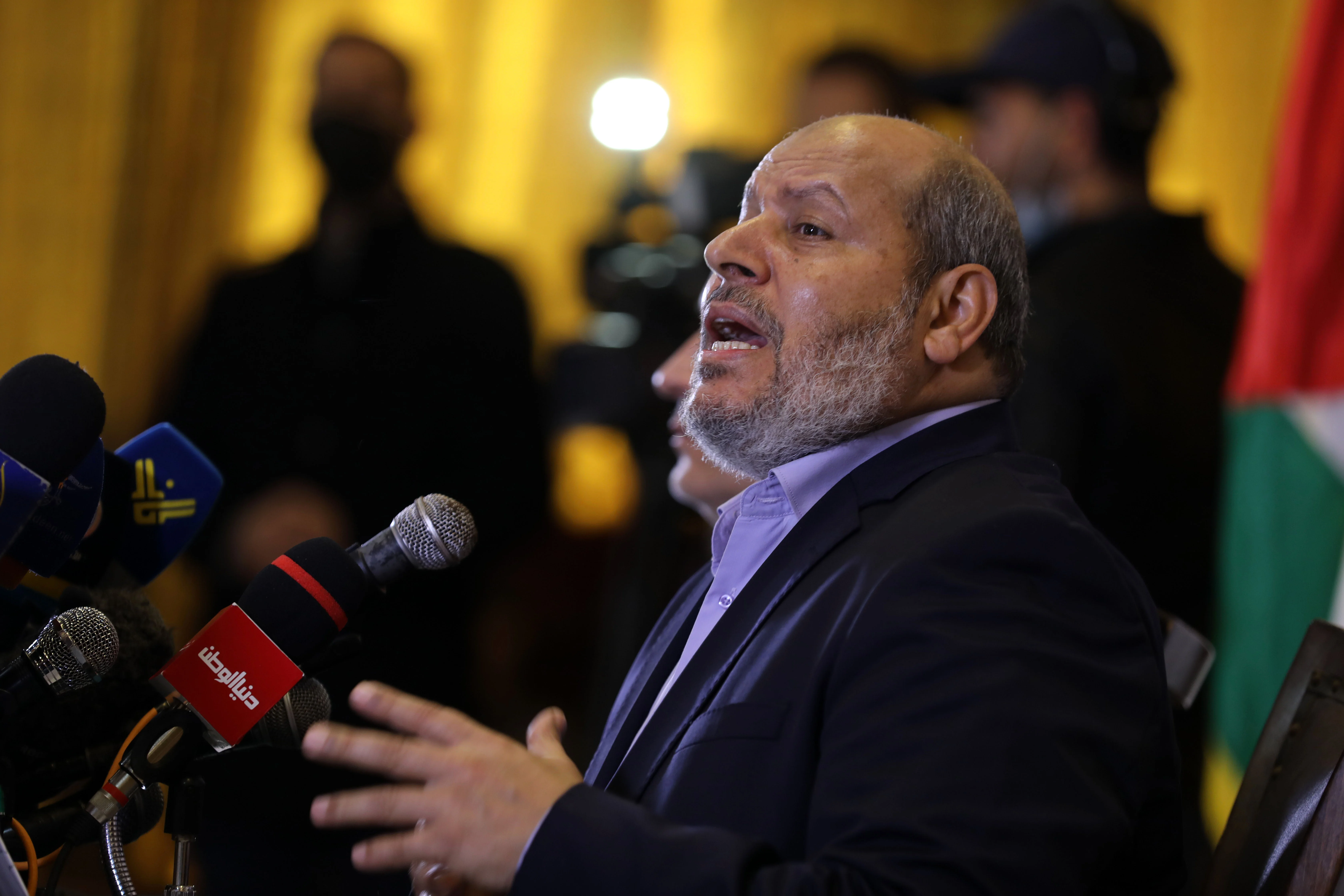 Hamas leader Khalil al-Hayya, speaks during a press conference in Gaza City, on February 3, 2021. Photo: Reuters Connect by Majdi Fathi