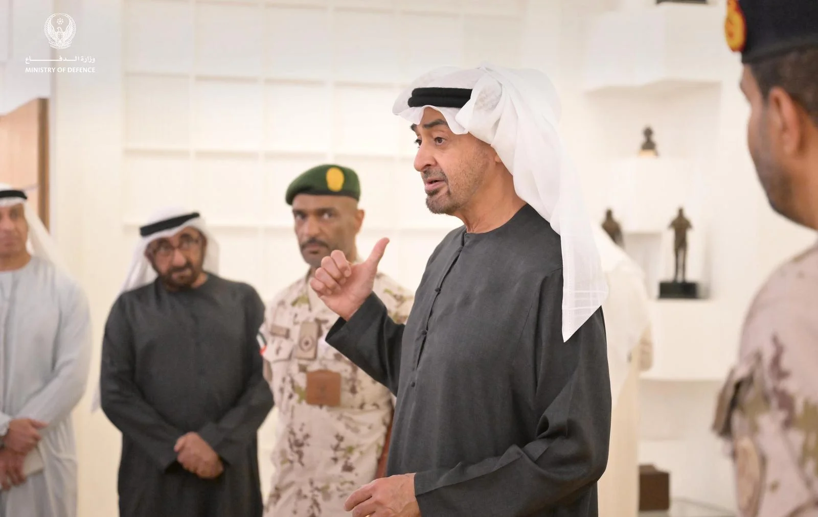 UAE President Mohammed bin Zayed Al Nahyan, President of the State and Supreme Commander of the Armed Forces, visits the Ministry of Defense. Photo credit: UAE Embassy in Washington X feed