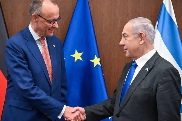 PM Benjamin Netanyahu meets German opposition leader Friedrich Merz at the Prime Minister's Office in Jerusalem, February 12, 2024. Photo: Kobi Gideon, GPO.