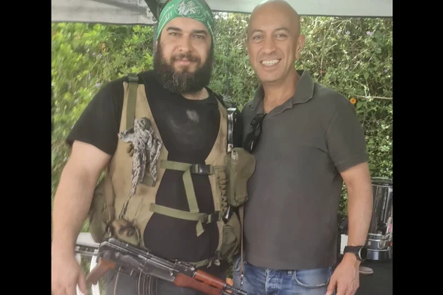 Arab-Israeli actor Rawad Azar (left) with one of the creators of the series, Avi Issacharoff, on the set of 'Fauda' (Photo: Rawad Azar/Facebook)