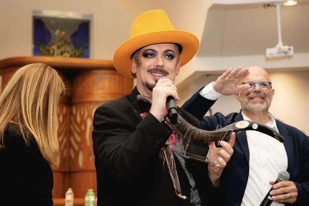 British singer Boy George at a special event ahead of the Jewish New Year at Temple Sholom in Vancouver, British Columbia, September 9, 2026. (Rhonda Dent Photography via Temple Sholom)