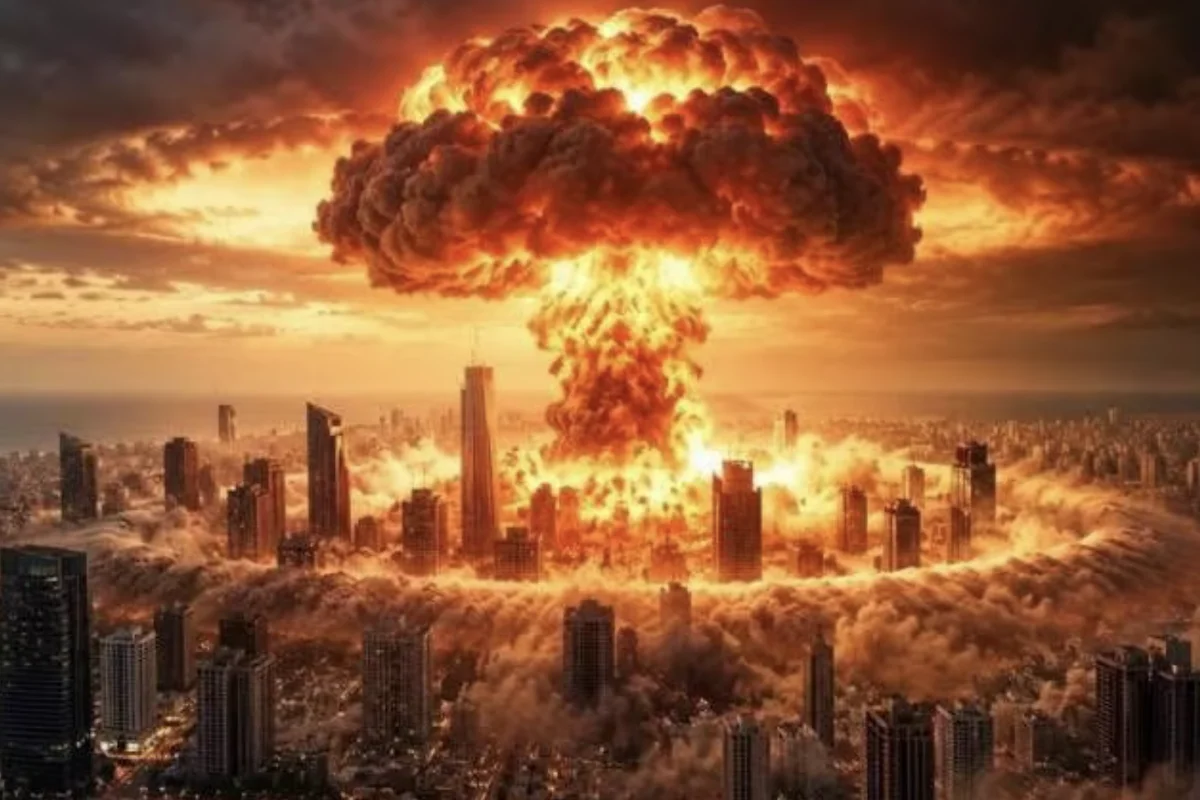 AI-generated image of a nuclear explosion over Tel Aviv that Benjamin Netanyahu posted on social media