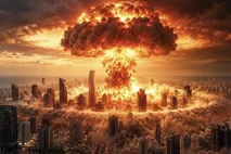 AI-generated image of a nuclear explosion over Tel Aviv that Benjamin Netanyahu posted on social media