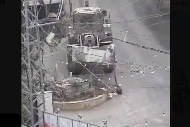 Israeli forces demolish a 'martyr memorial for a Palestinian terrorist in the town of Beita, south of Nablus, Oct. 27, 2026. (Photo: Screenshot)