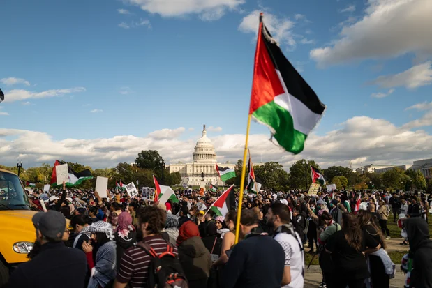Pro-Palestine, anti-Israel protests. Washington DC, USA - October 21, 2023 Photo: Shutterstock