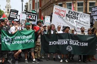 Green Party protesters march in a pro-Palestinian rally, London, UK, July 18, 2026. (Photo: Shutterstock)