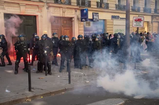 Students protesting and marching in the street. At the end of the march,some people turned violent. The police used teargas ,stun grenades and a watercannon and the unrest continued in the evening and the rest of the week. October 6, 2026. Paris ,France. Photo: Shutterstock