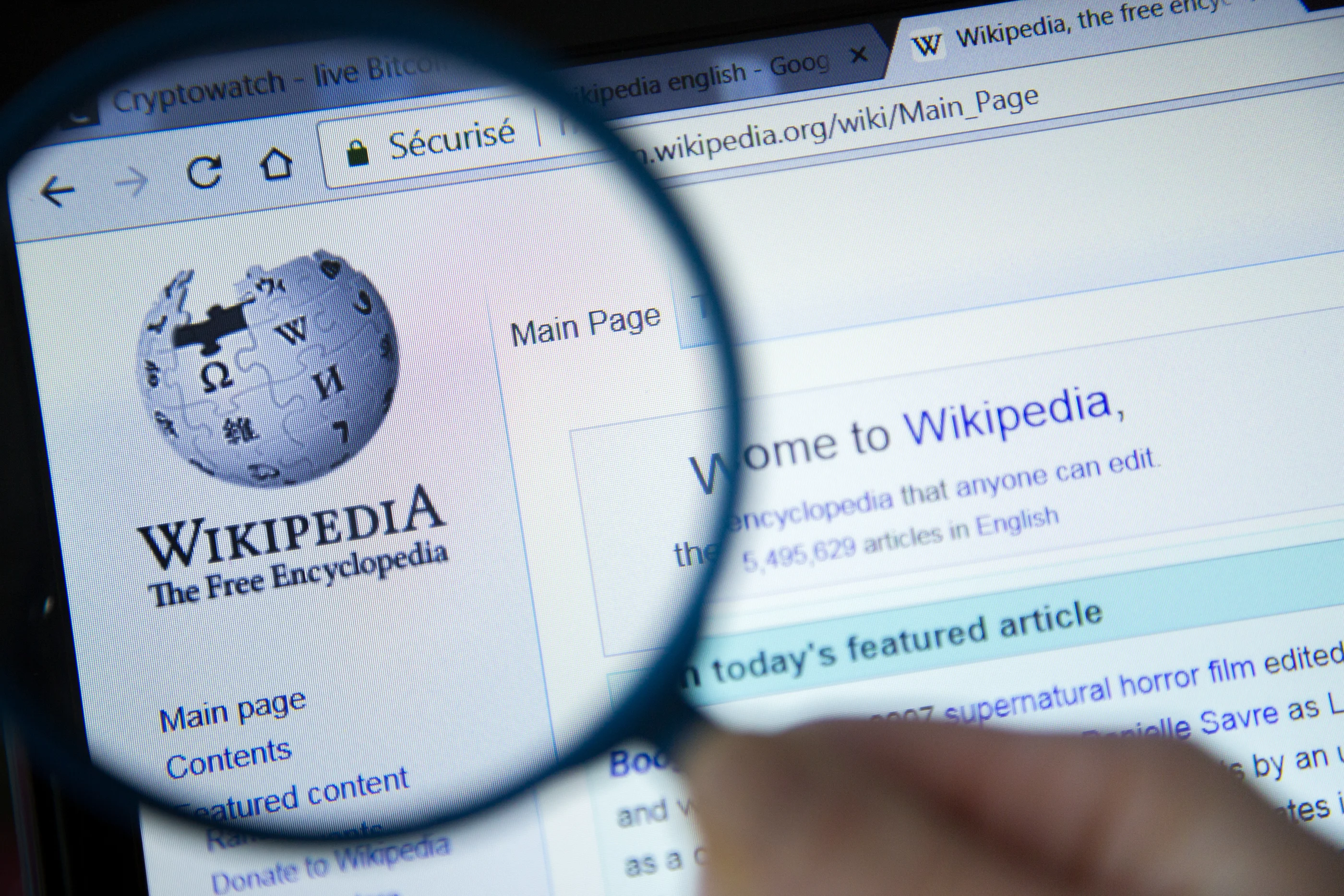 Wikipedia homepage on a computer screen