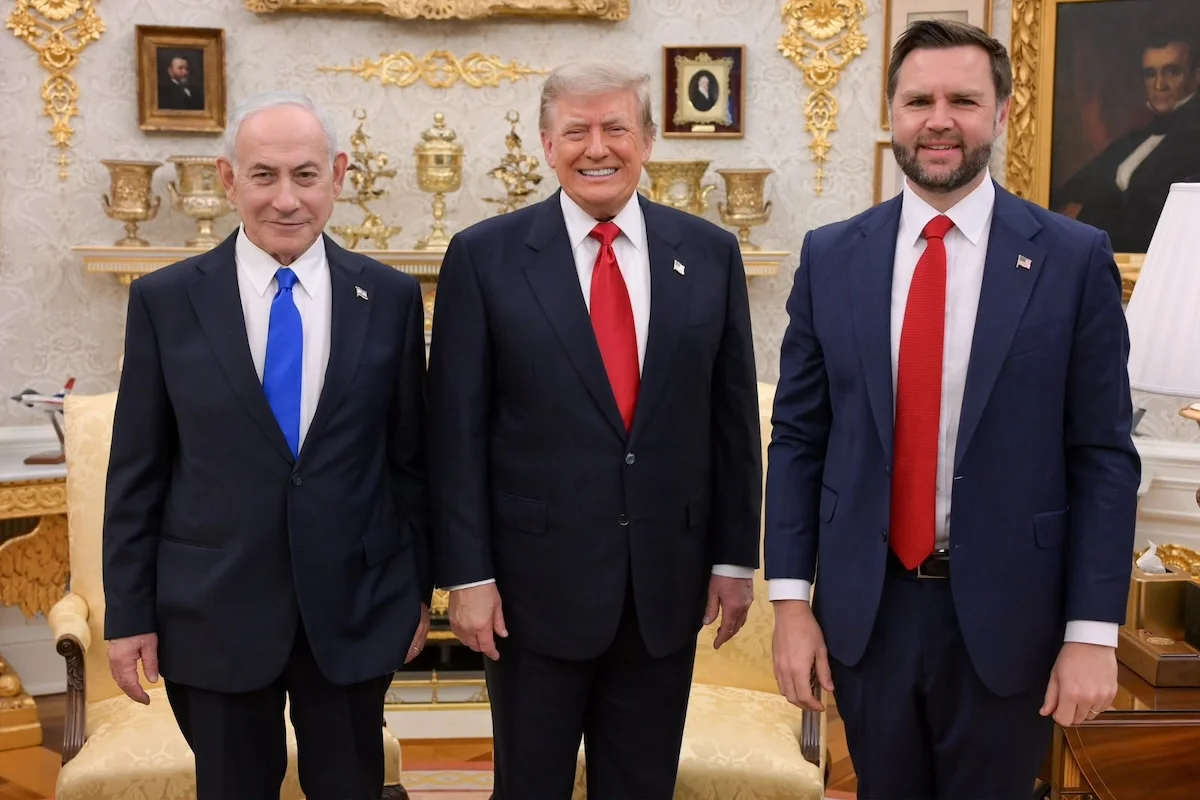 Israeli Prime Minister Benjamin Netanyahu meets with U.S. President Donald Trump and Vice President JD Vance