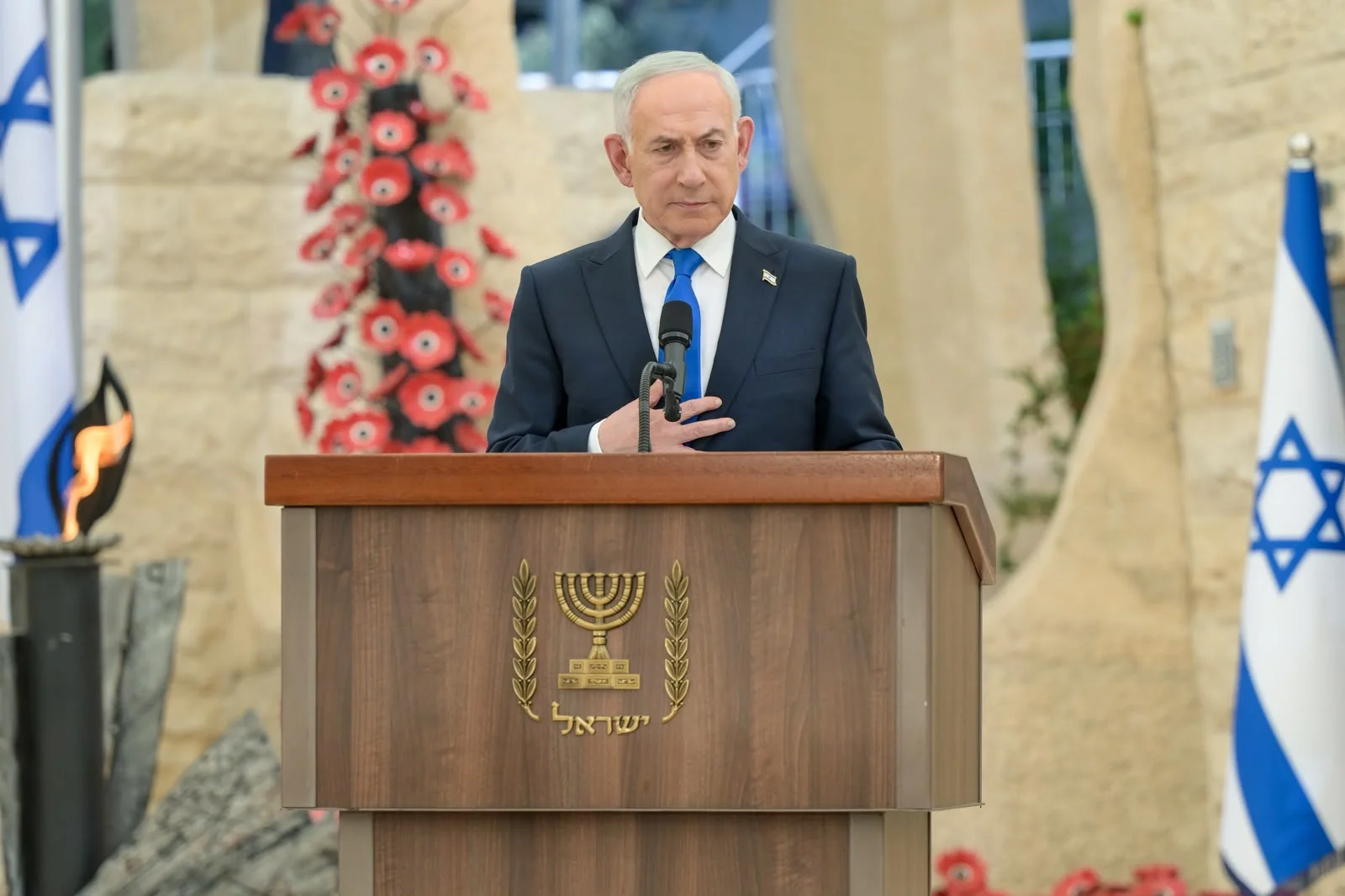 Israeli Prime Minister Benjamin Netanyahu’ speaks at the State Memorial Ceremony for those who fell in the October 7 massacre